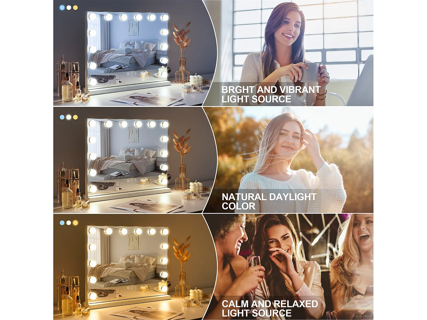 Hollywood make-up spiegel met muurmontage en verlichting 50x40cm