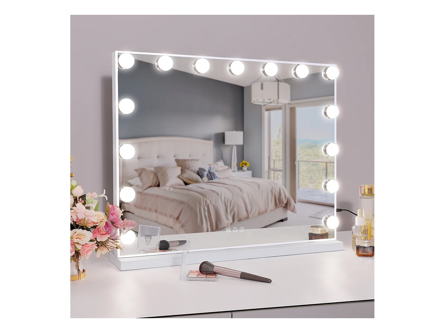Miroir de maquillage hollywood coiffeuse mural avec lumière 58x46cm