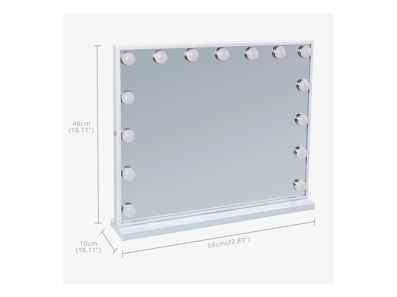 Espejo de maquillaje estilo Hollywood para tocador de pared con luz 58x46 cm