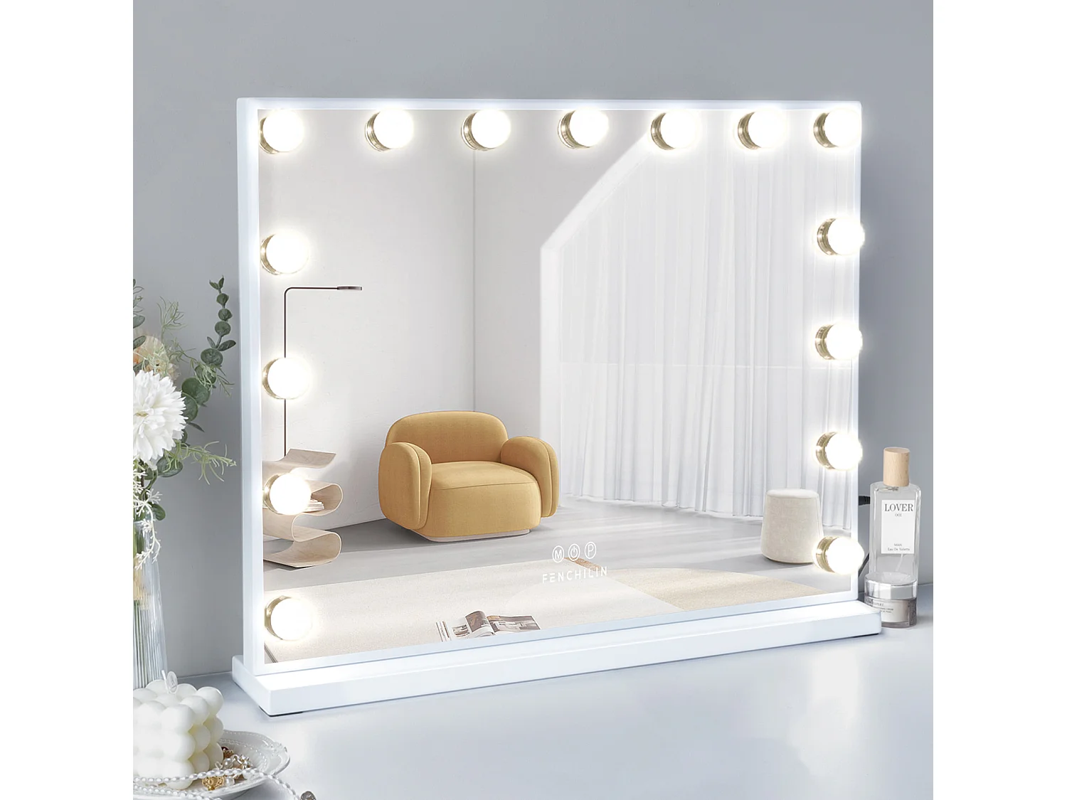Miroir de maquillage hollywood coiffeuse mural avec lumière 58x46cm