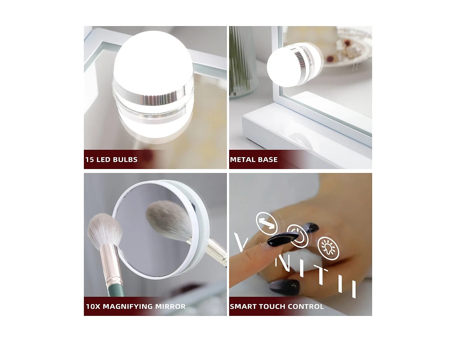 Miroir de maquillage hollywood coiffeuse mural avec lumière 58x46cm