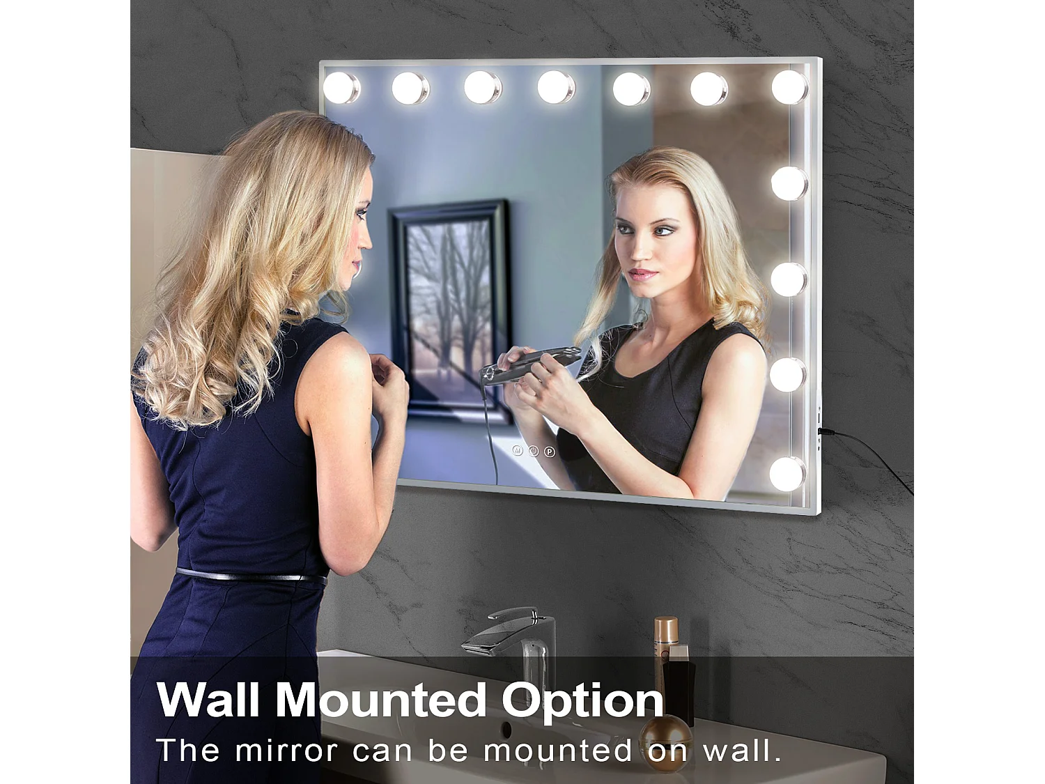 Miroir de maquillage hollywood coiffeuse mural avec lumière 58x46cm