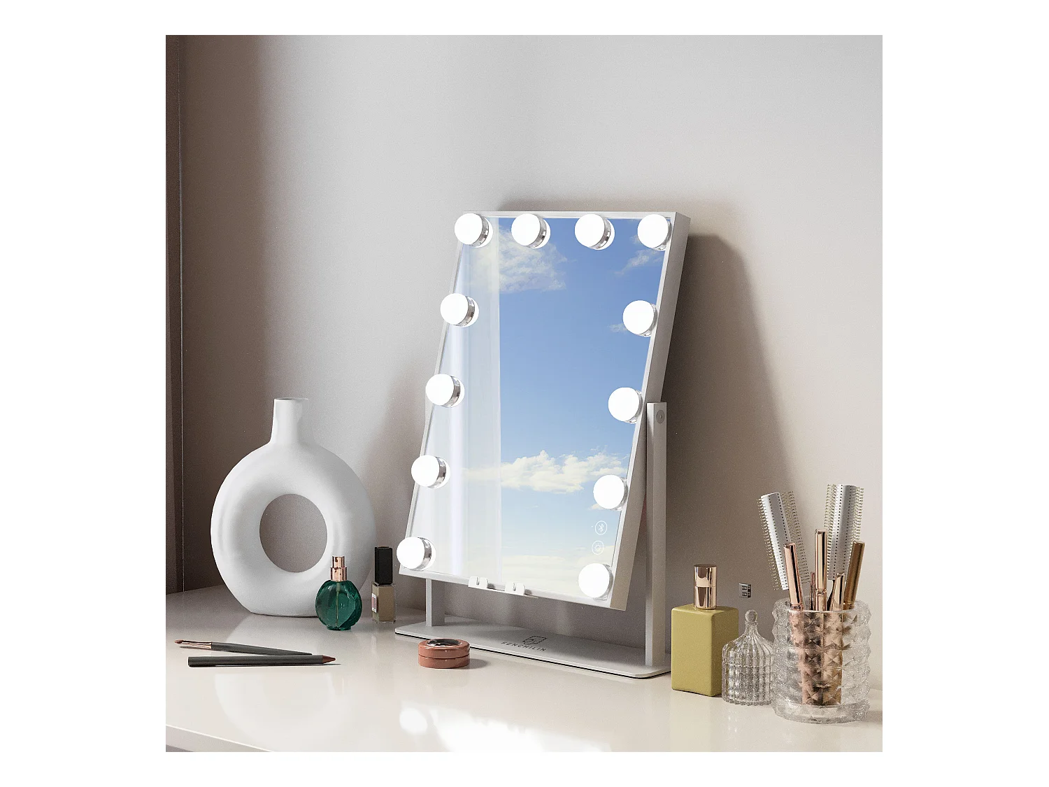 Miroir de maquillage hollywood coiffeuse mural avec lumière 30x41cm - Bluetooth - La recharge wireless pour phones