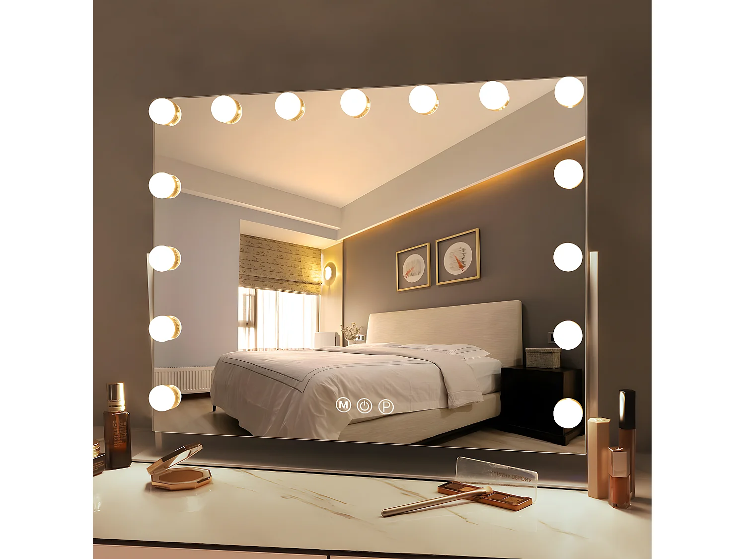 Miroir de maquillage hollywood coiffeuse mural avec lumière 58x46cm - Rotatif