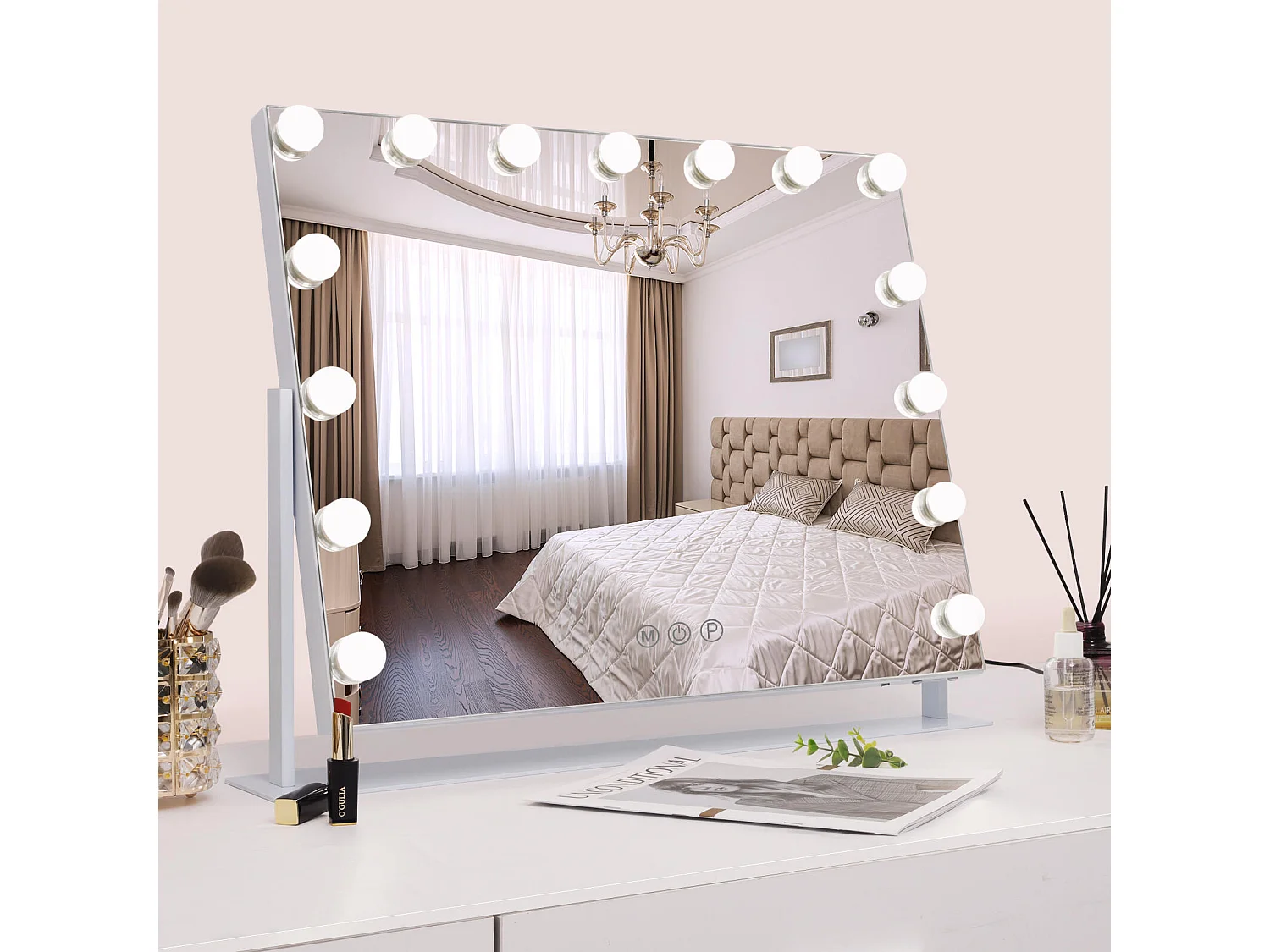 Miroir de maquillage hollywood coiffeuse mural avec lumière 58x46cm - Rotatif