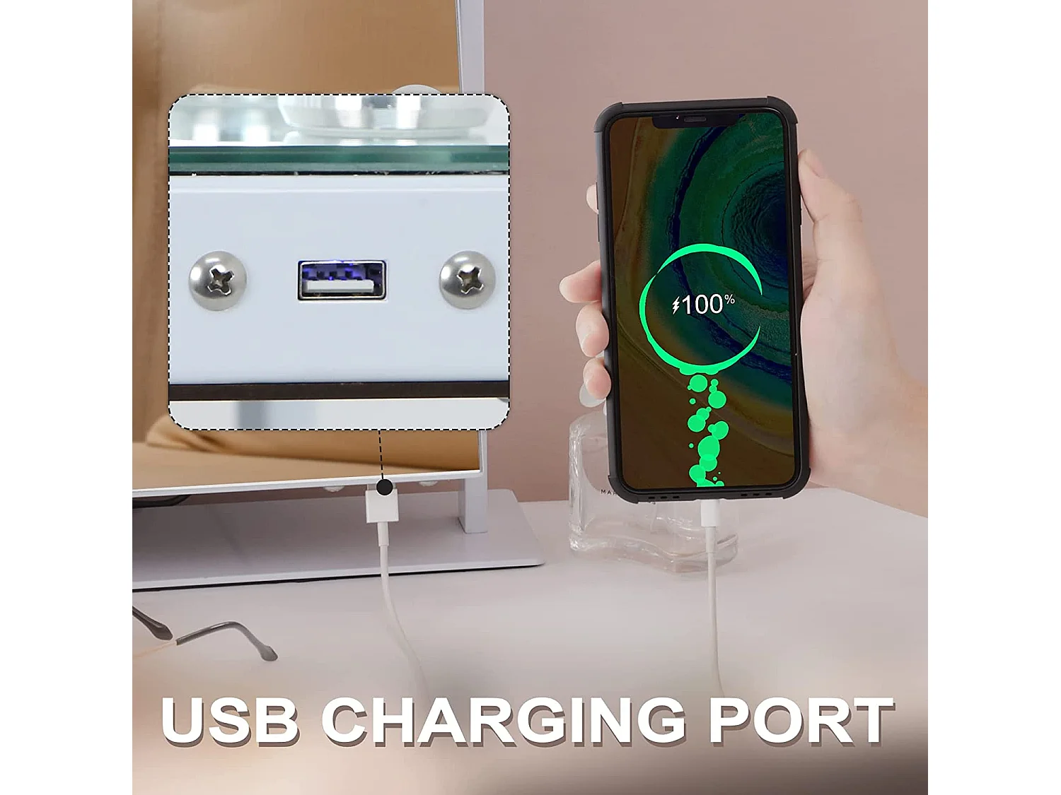 Miroir de maquillage hollywood coiffeuse mural avec lumière 58x46cm - Rotatif