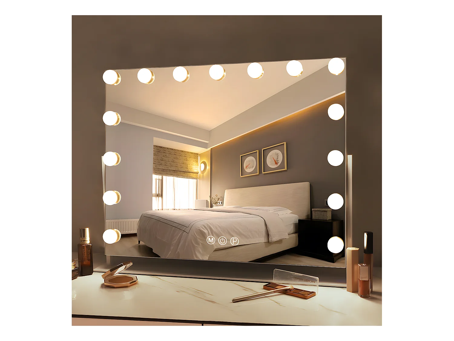 Miroir de maquillage hollywood coiffeuse mural avec lumière 58x46cm - Rotatif