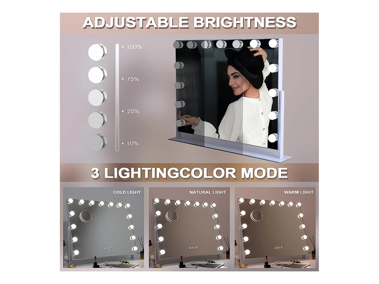 Espejo de Maquillaje LED 58x46cm - Giratorio