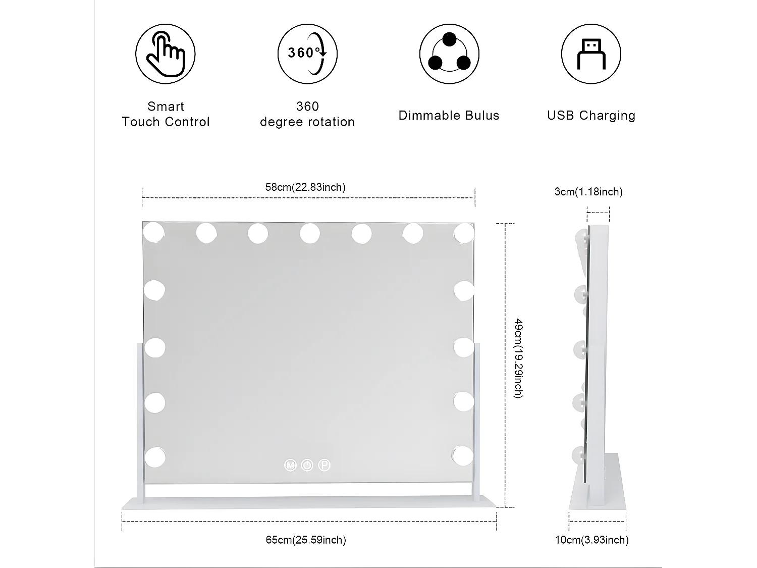 Espejo de Maquillaje LED 58x46cm - Giratorio