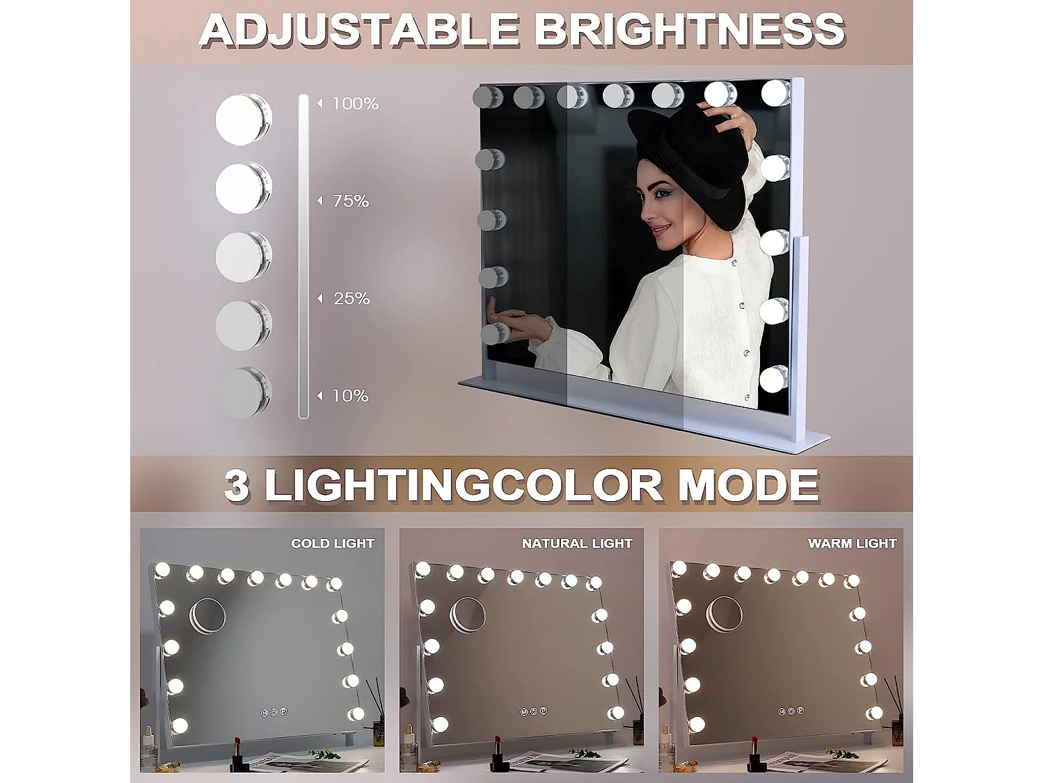 Espejo de Maquillaje LED 58x46cm - Giratorio