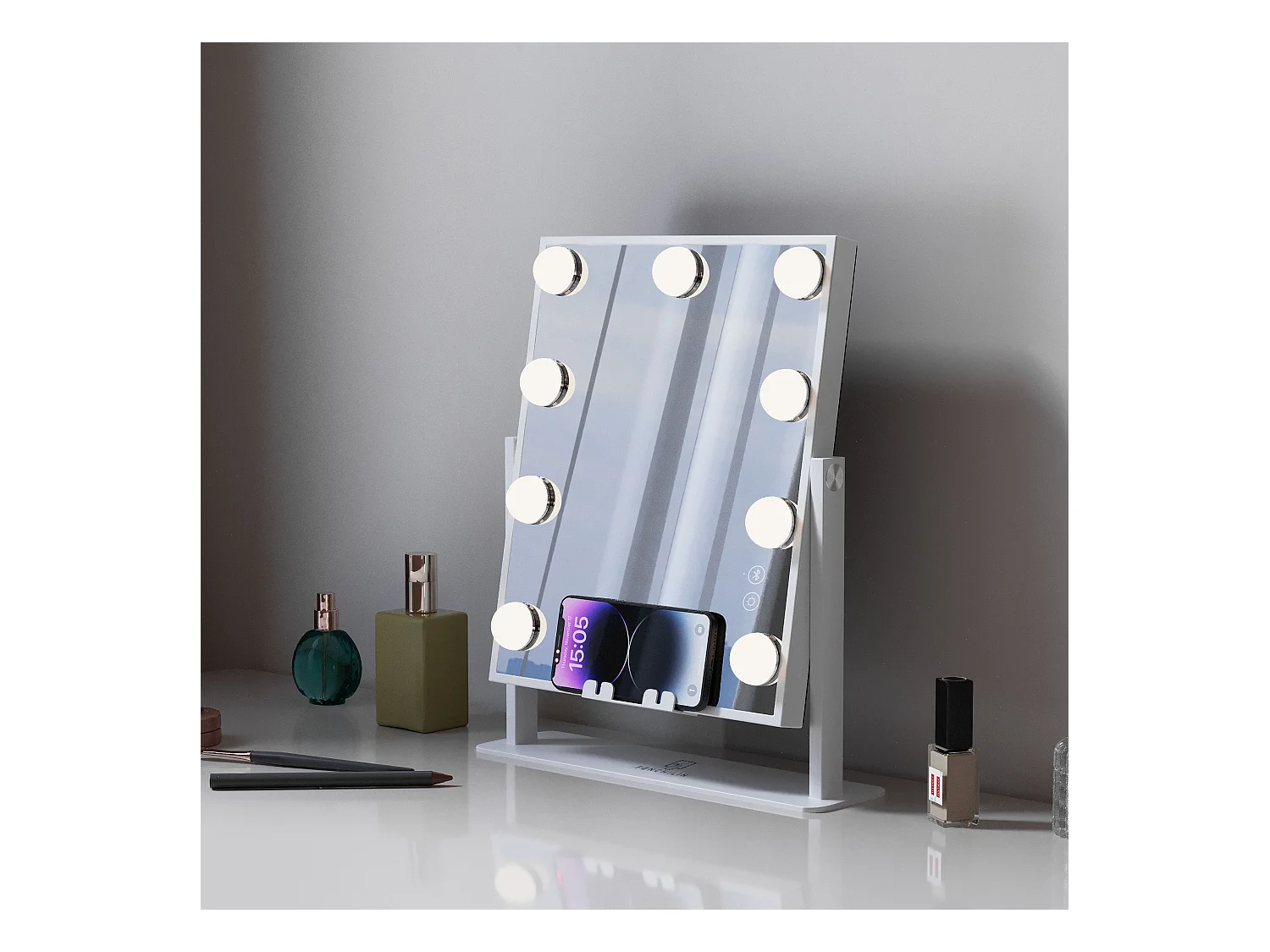 Miroir de maquillage hollywood coiffeuse mural avec lumière 25x30cm - Bluetooth - La recharge wireless pour phones