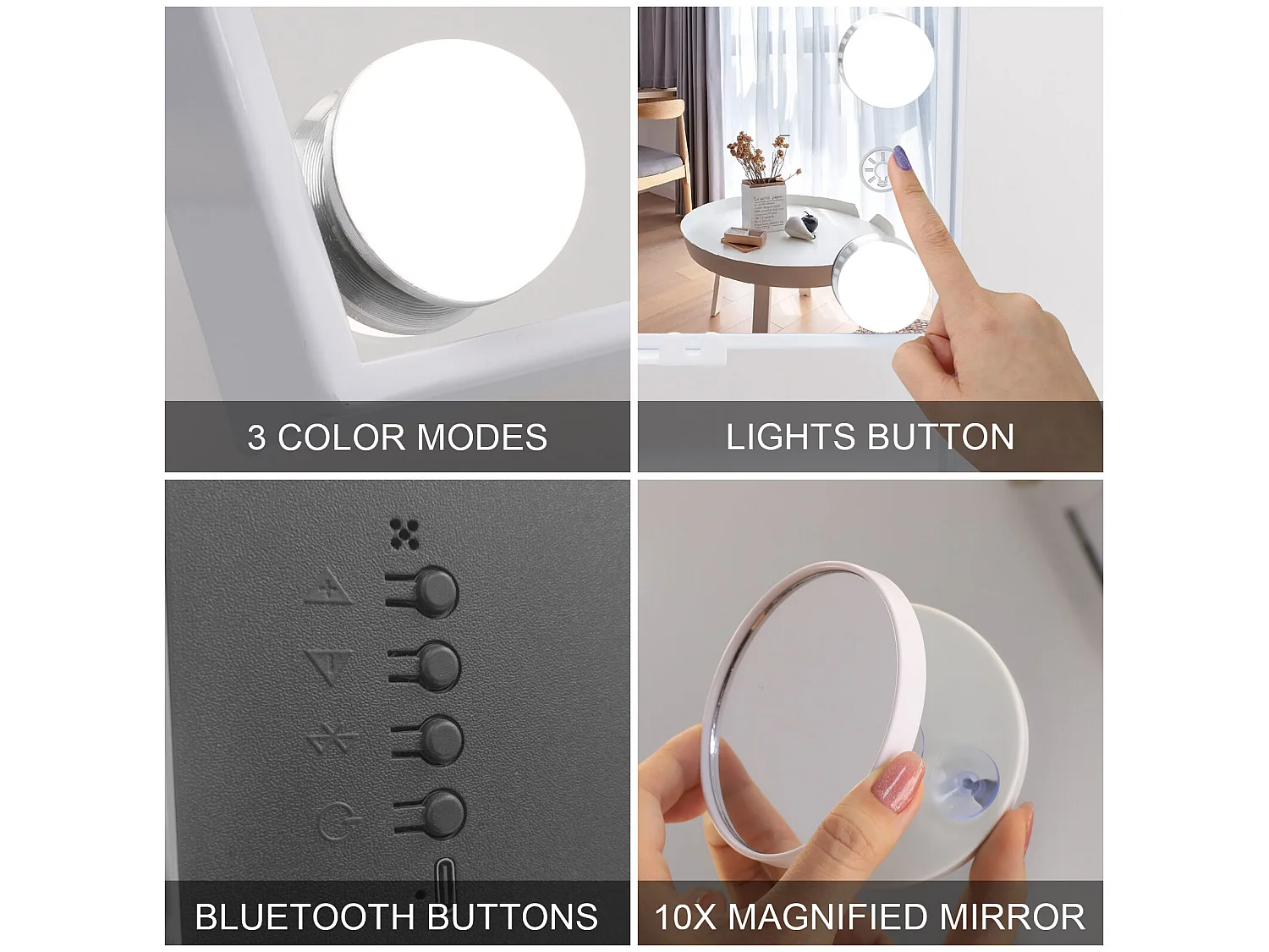 Hollywood make-up spiegel met muurmontage en verlichting 25x30cm - Bluetooth - De draadloze laadfunctie voor telefoons