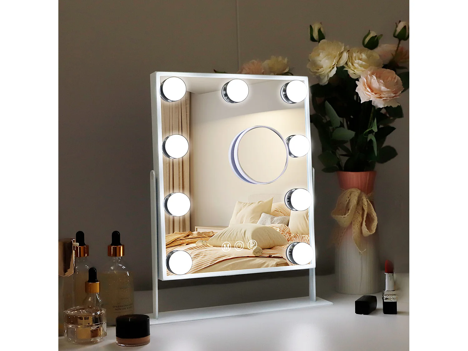 Hollywood make-up spiegel, muuraanplant met verlichting, maat 25x30cm