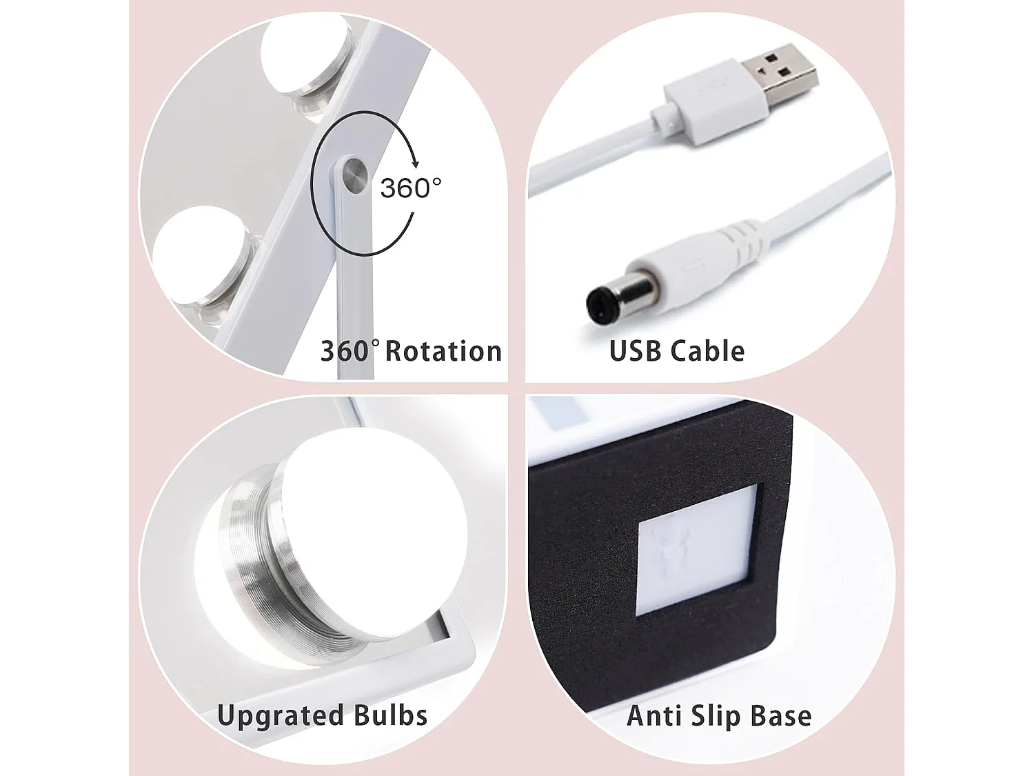 Hollywood make-up spiegel, muuraanplant met verlichting, maat 25x30cm