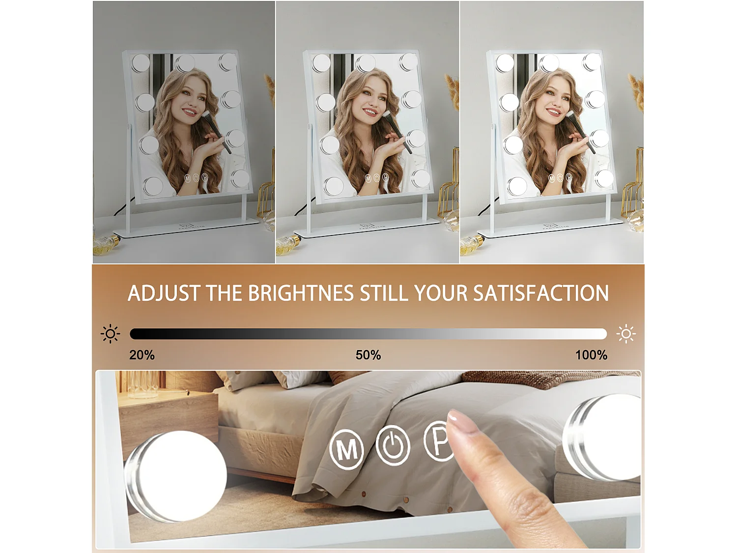 Miroir de maquillage hollywood coiffeuse mural avec lumière 25x30cm