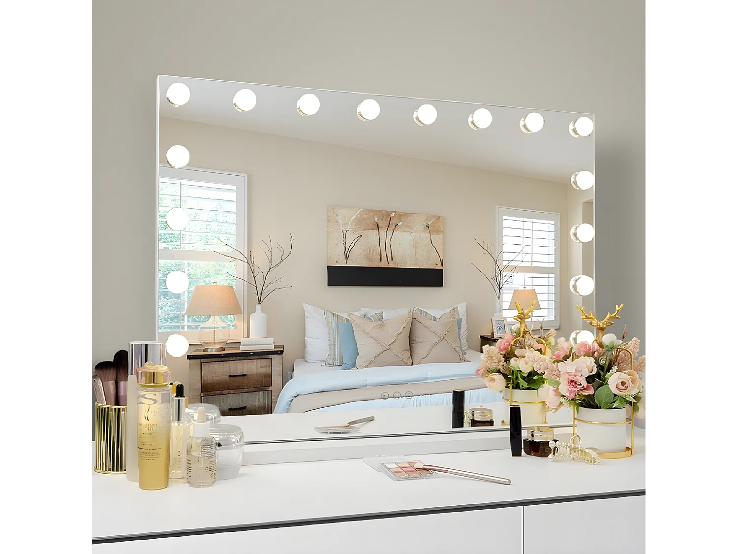 Miroir de maquillage hollywood coiffeuse mural avec lumière 80x58cm