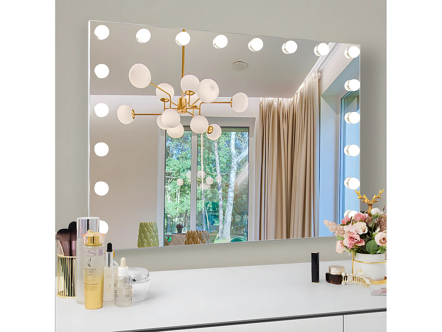 Miroir de maquillage hollywood coiffeuse mural avec lumière 80x58cm