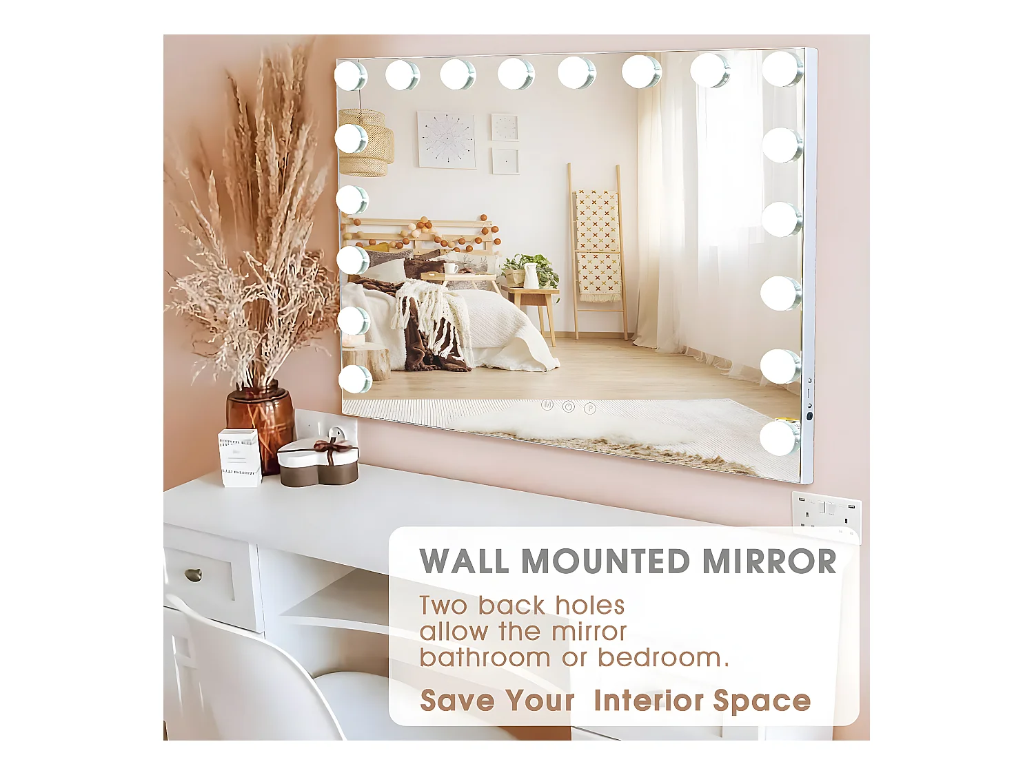 Miroir de maquillage hollywood coiffeuse mural avec lumière 80x58cm