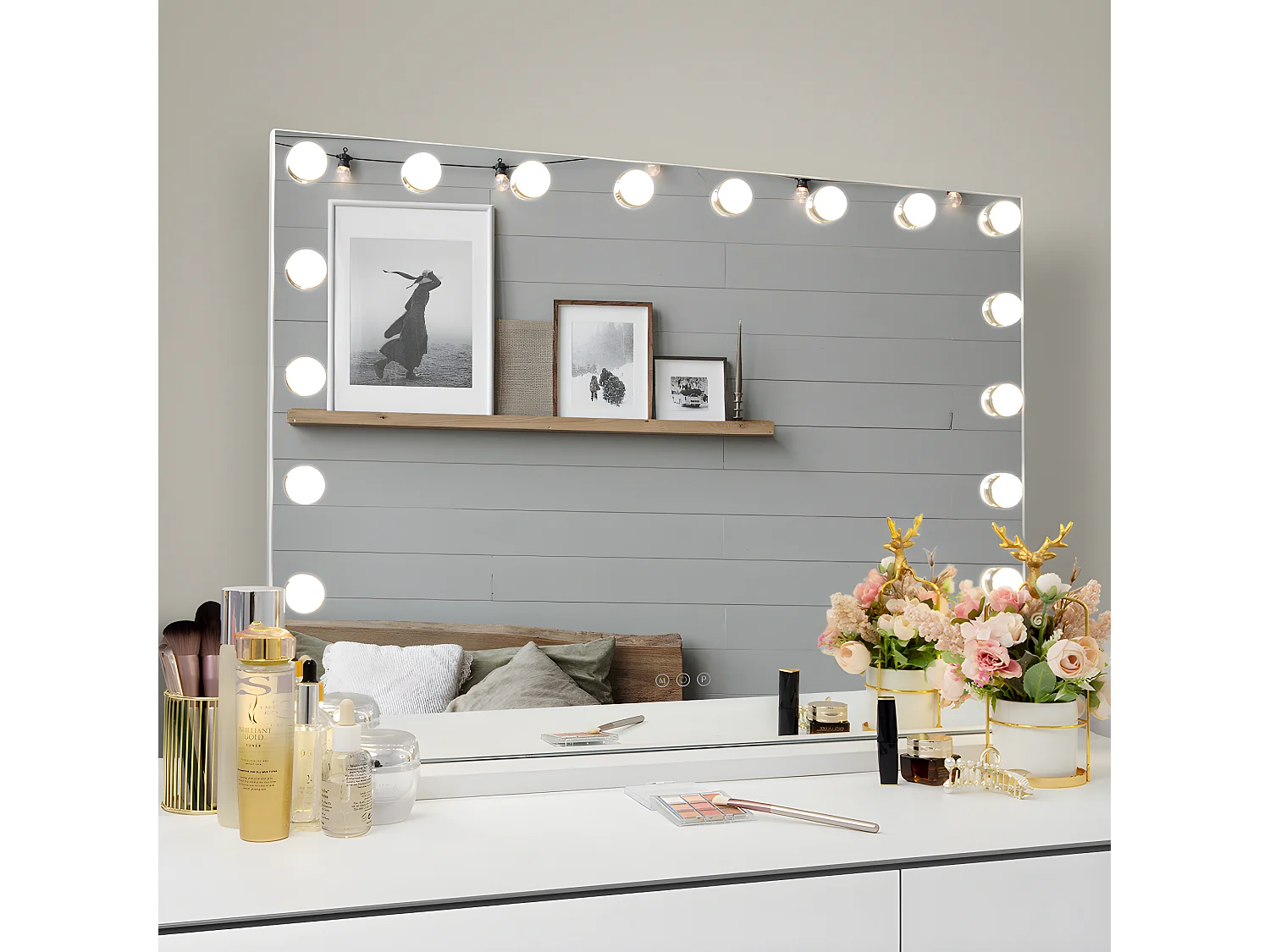 Miroir de maquillage hollywood coiffeuse mural avec lumière 80x58cm