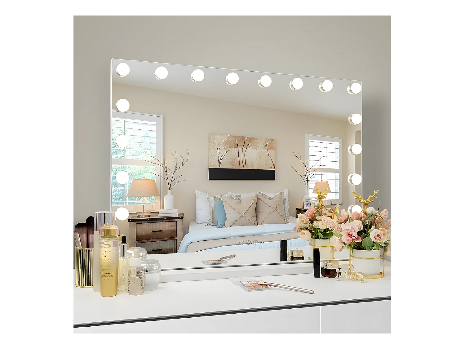 Miroir de maquillage hollywood coiffeuse mural avec lumière 80x58cm
