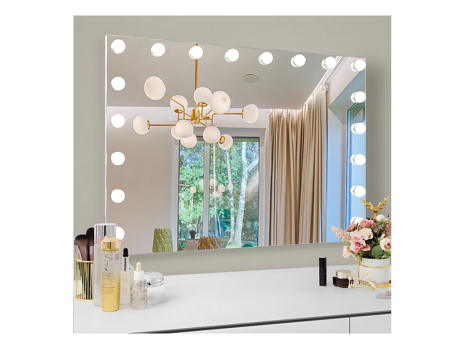 Espejo de maquillaje estilo Hollywood, pared para peluquería con luz, 80x58cm