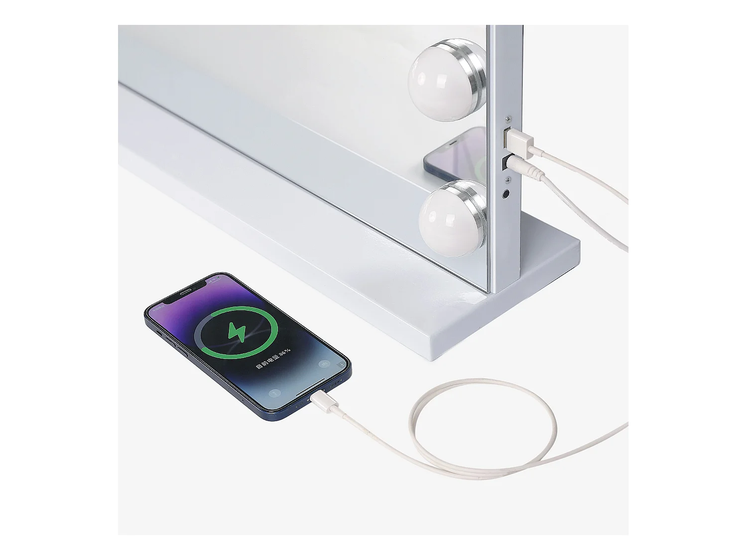 Espejo de maquillaje estilo Hollywood, pared para peluquería con luz, 80x58cm