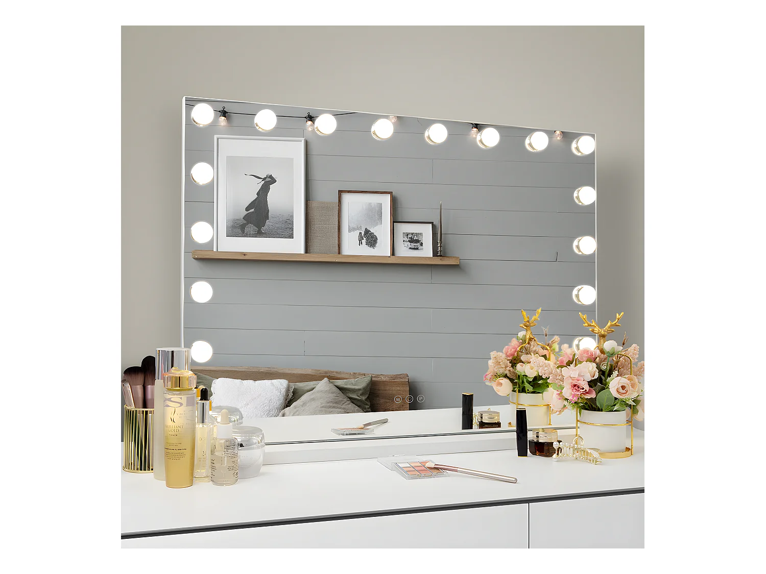 Espejo de maquillaje estilo Hollywood, pared para peluquería con luz, 80x58cm