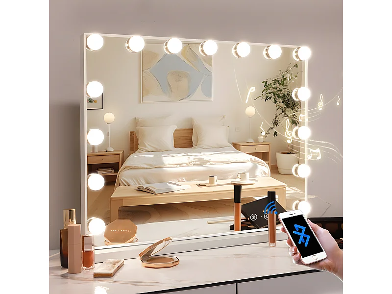 Hollywood make-up spiegel, muuraanplant, met verlichting, grootte 58x46cm - Bluetooth