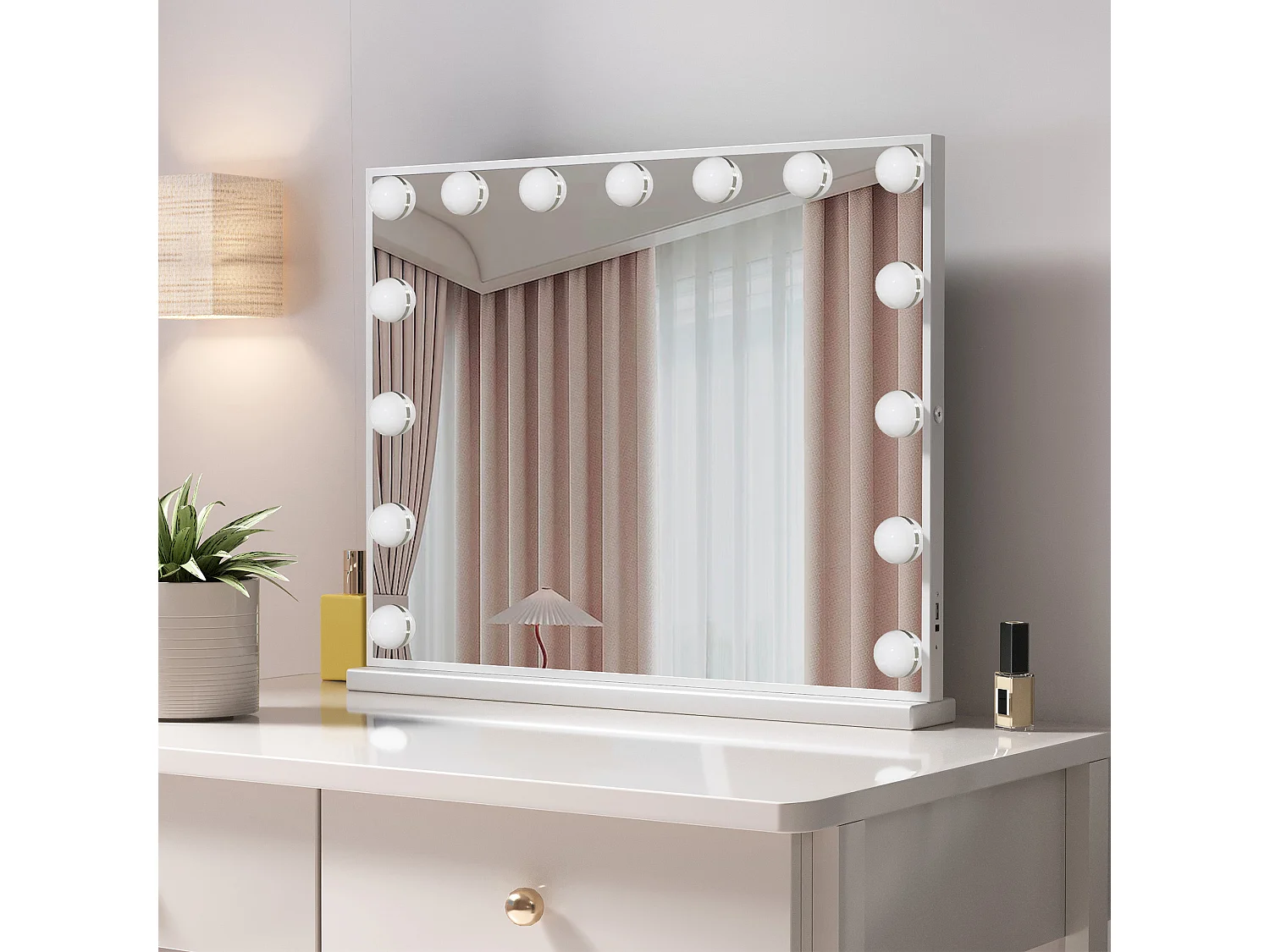 Miroir de maquillage hollywood coiffeuse mural avec lumière 58x46cm - Bluetooth