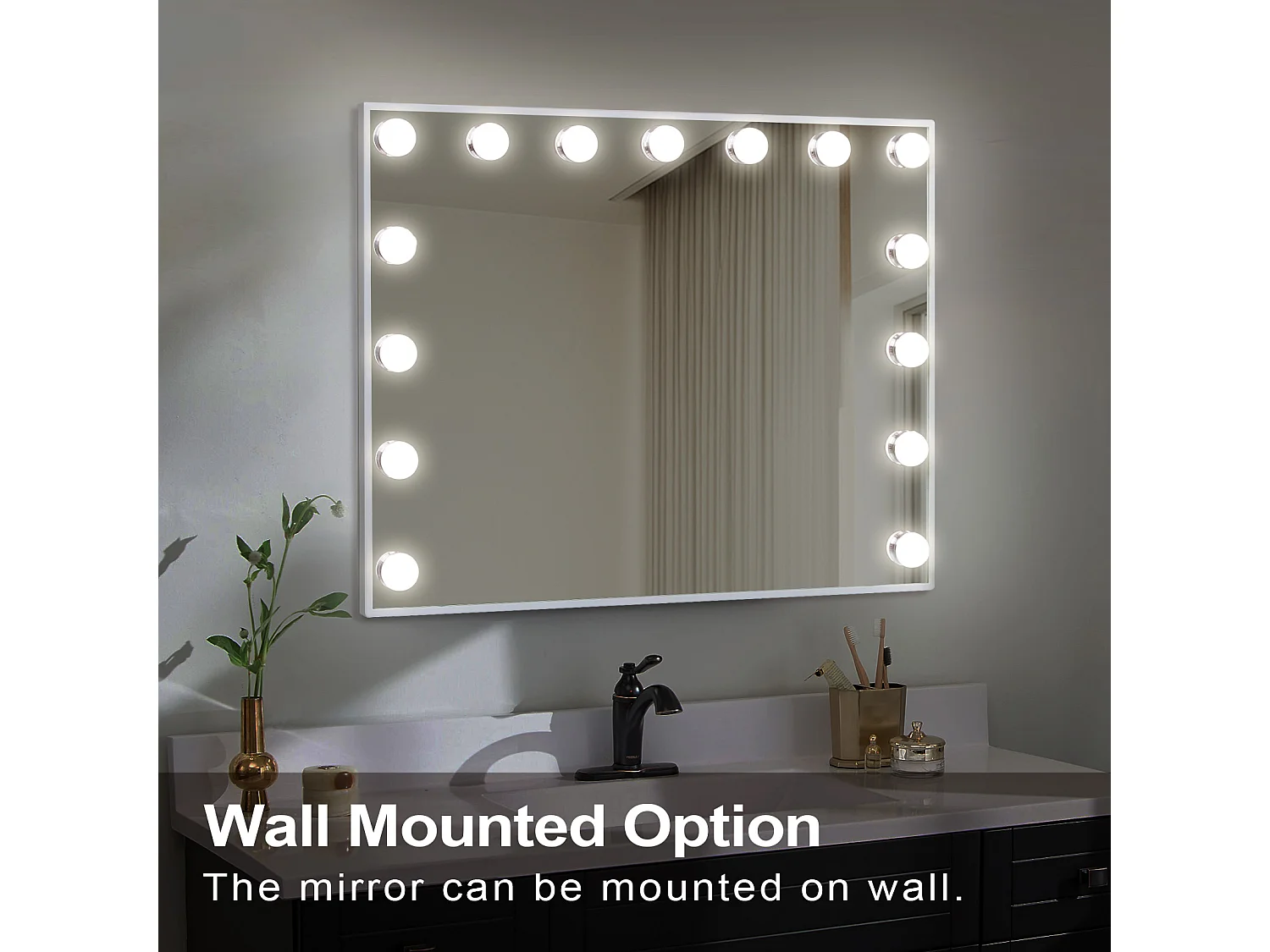 Miroir de maquillage hollywood coiffeuse mural avec lumière 58x46cm - Bluetooth