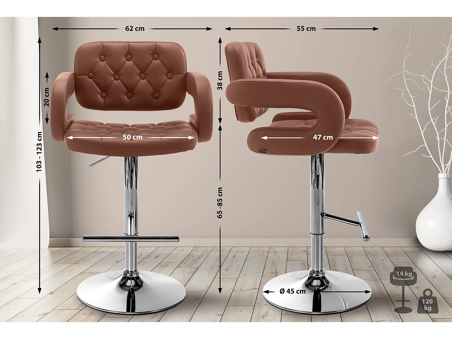 Tabouret de bar - Similicuir & Métal - Cognac - Dublin