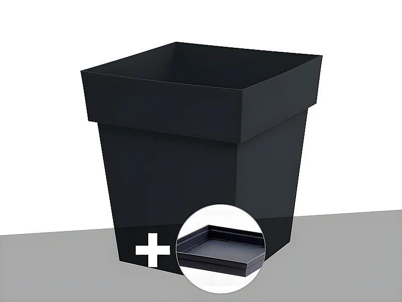 Pot de fleur carré Toscane 39 x H.39 cm Anthracite + Soucoupe - Eda