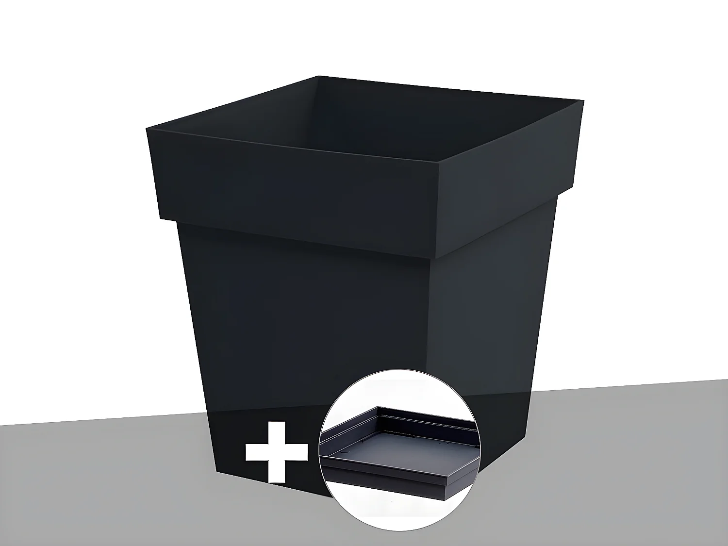 Pot de fleur carré Toscane 39 x H.39 cm Anthracite + Soucoupe - Eda