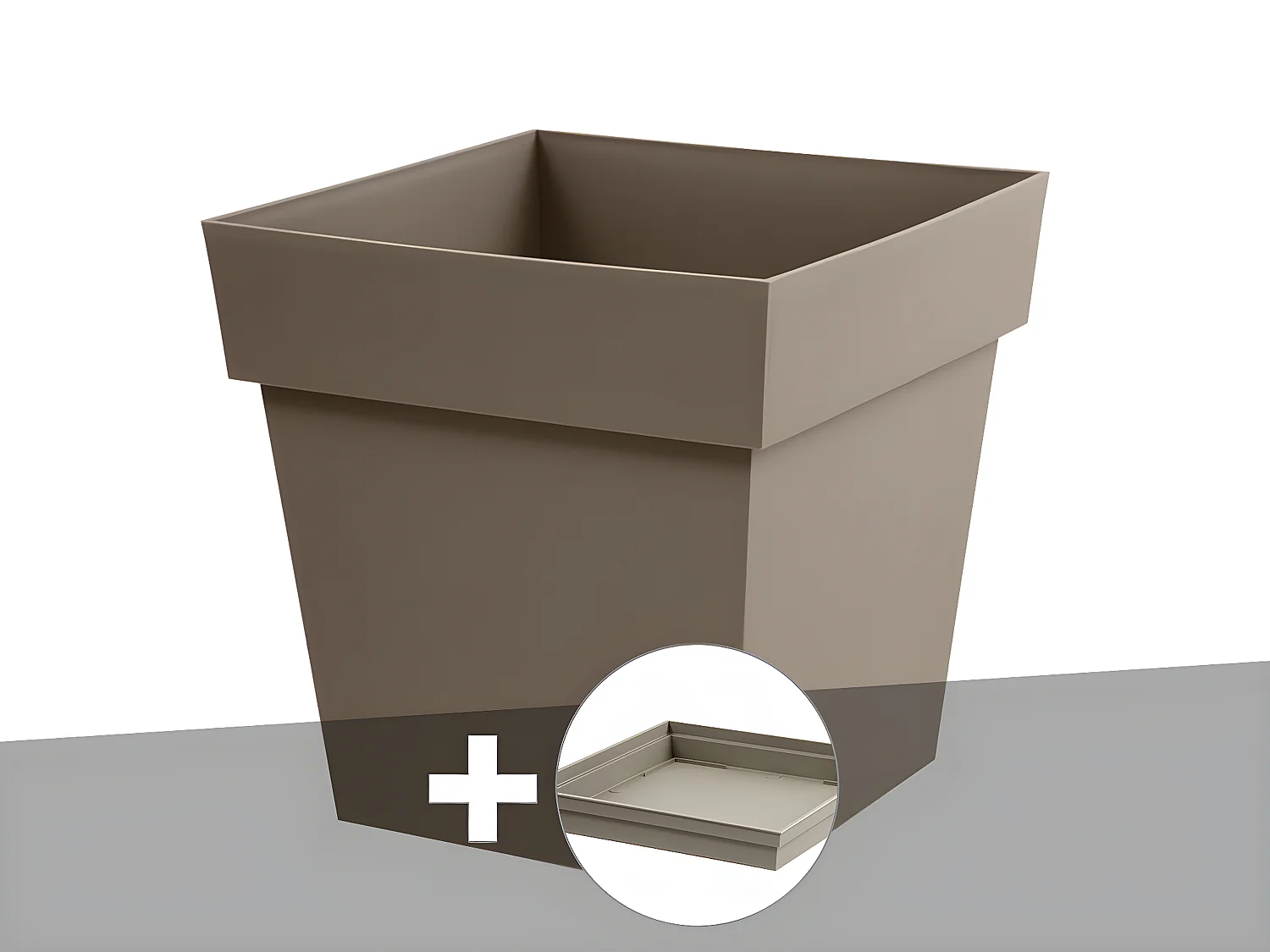 Pot de fleur carré Toscane 39 x H.39 cm Taupe + Soucoupe - Eda