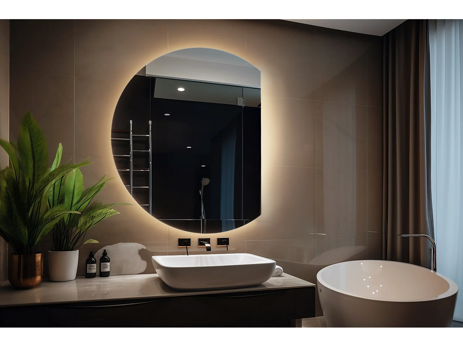 Espejo LED Redondo Biselado, Espejo de Baño Colgante, Iluminado - 80 cm - Luz Cálida