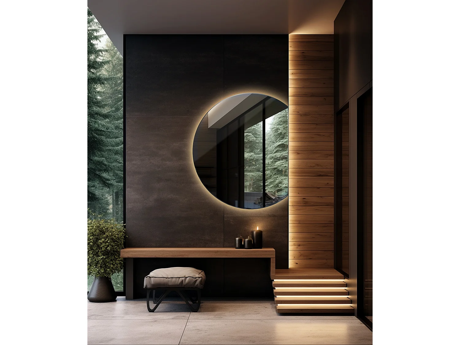 Espejo LED Redondo Biselado, Espejo de Baño Colgante, Iluminado - 80 cm - Luz Cálida