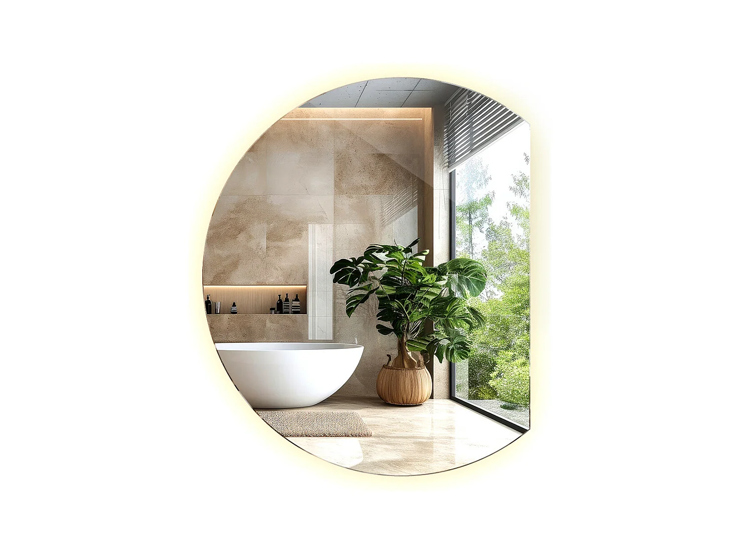 Miroir LED rond biseauté, miroir de salle de bain suspendu, lumineux - 80 cm - Lumière chaude