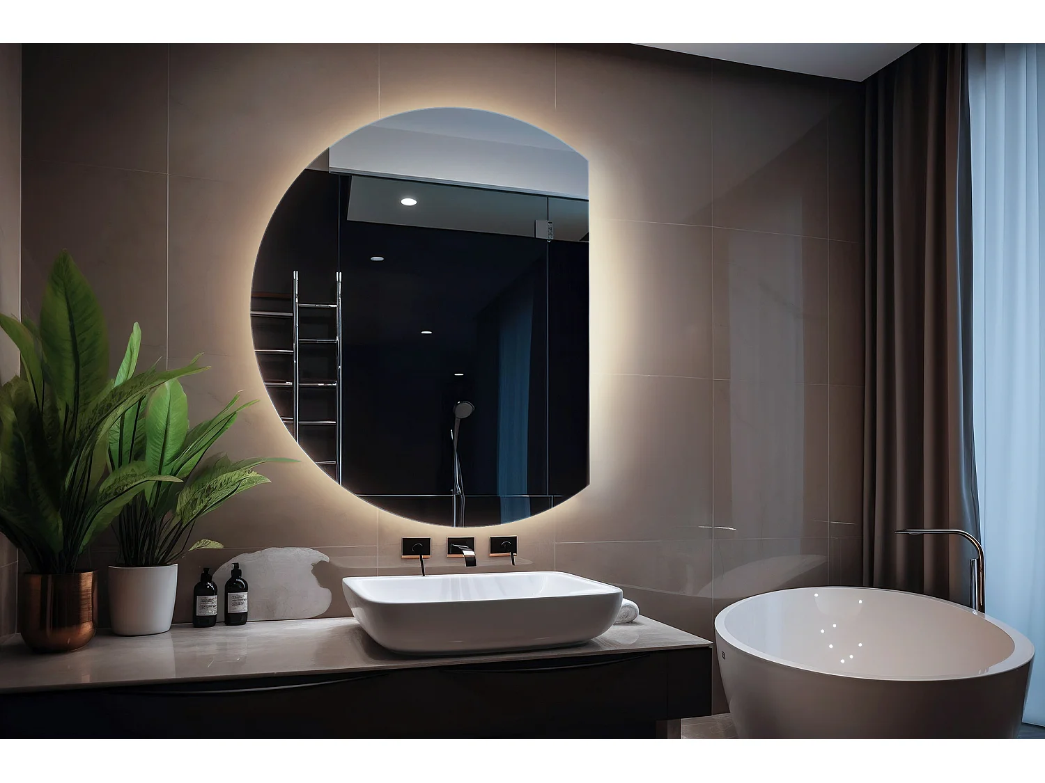 Miroir LED Coupe Ronde, Miroir LED Lumineux pour Maquillage et Visage - 70 cm - Lumière Neutre