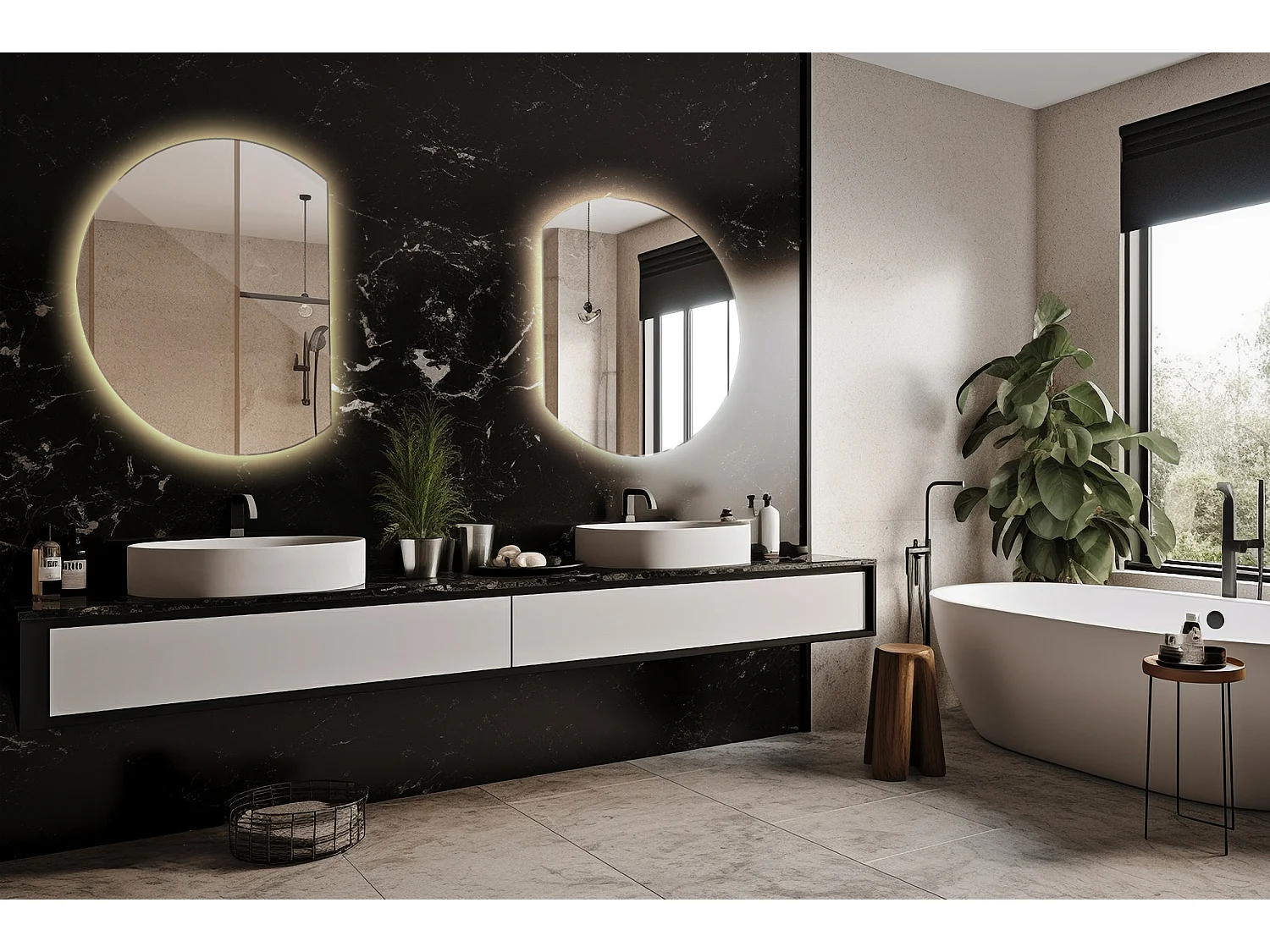 Ronde afgeschuinde spiegel, moderne spiegel met LED-achtergrondverlichting - 100 cm - Warm licht