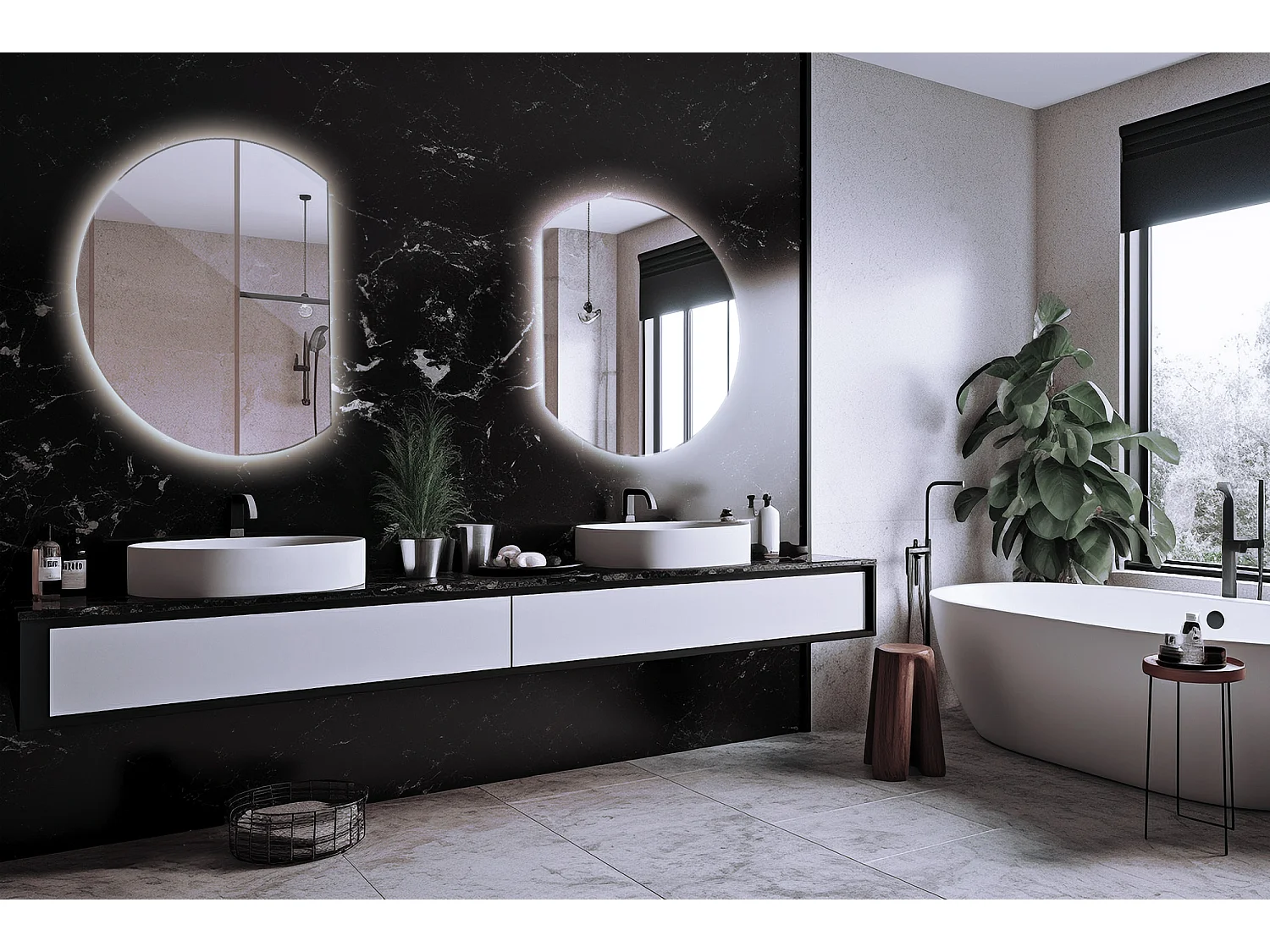 Runder LED-Spiegel, beleuchteter LED-Spiegel für Make-up und Gesicht – 70 cm – kaltes Licht