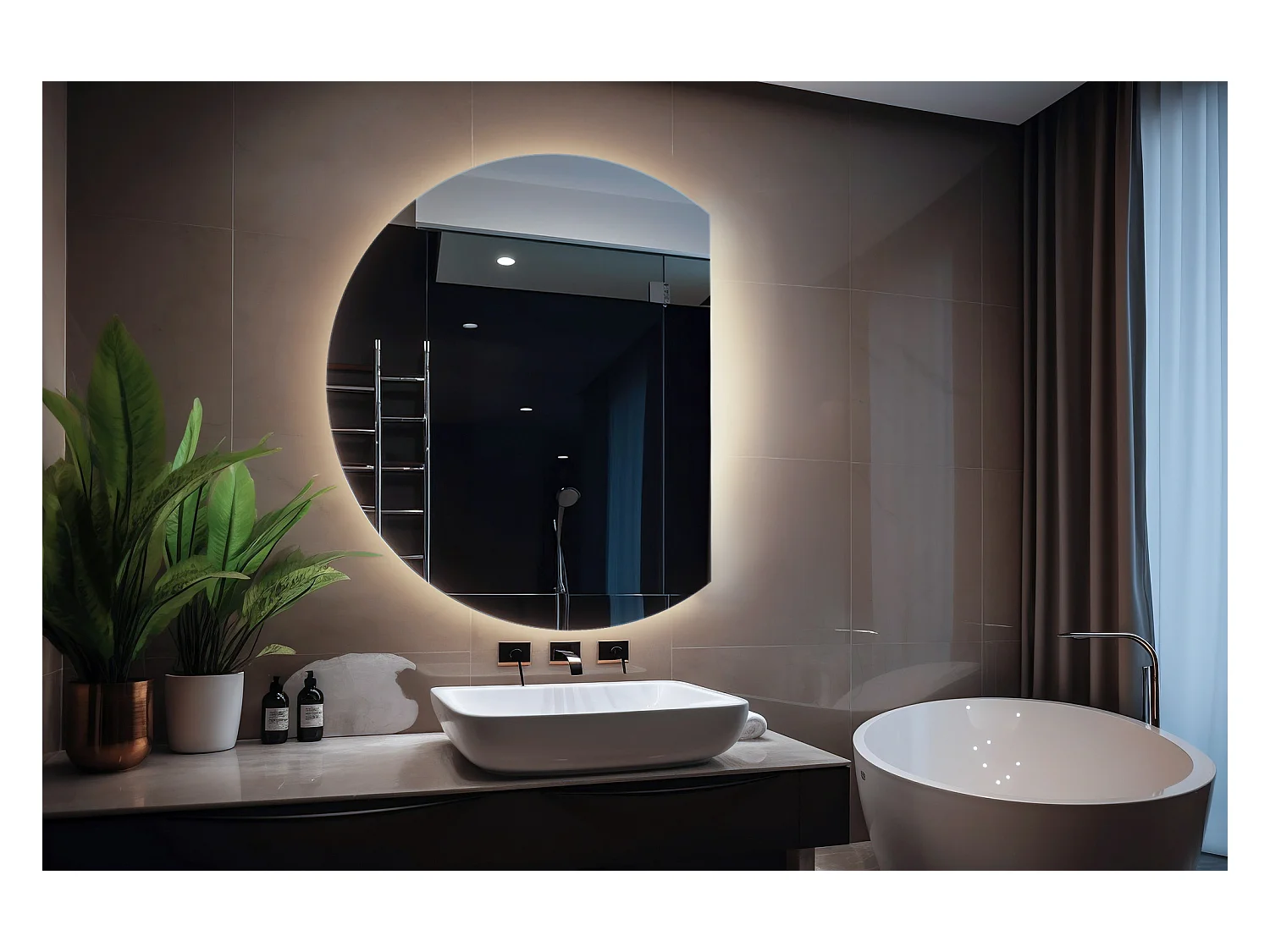 Specchio rotondo molato, specchio moderno con retroilluminazione a LED - 100 cm - Luce neutra