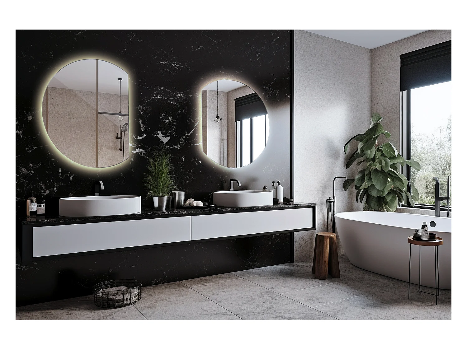 Specchio rotondo molato, specchio moderno con retroilluminazione a LED - 100 cm - Luce neutra