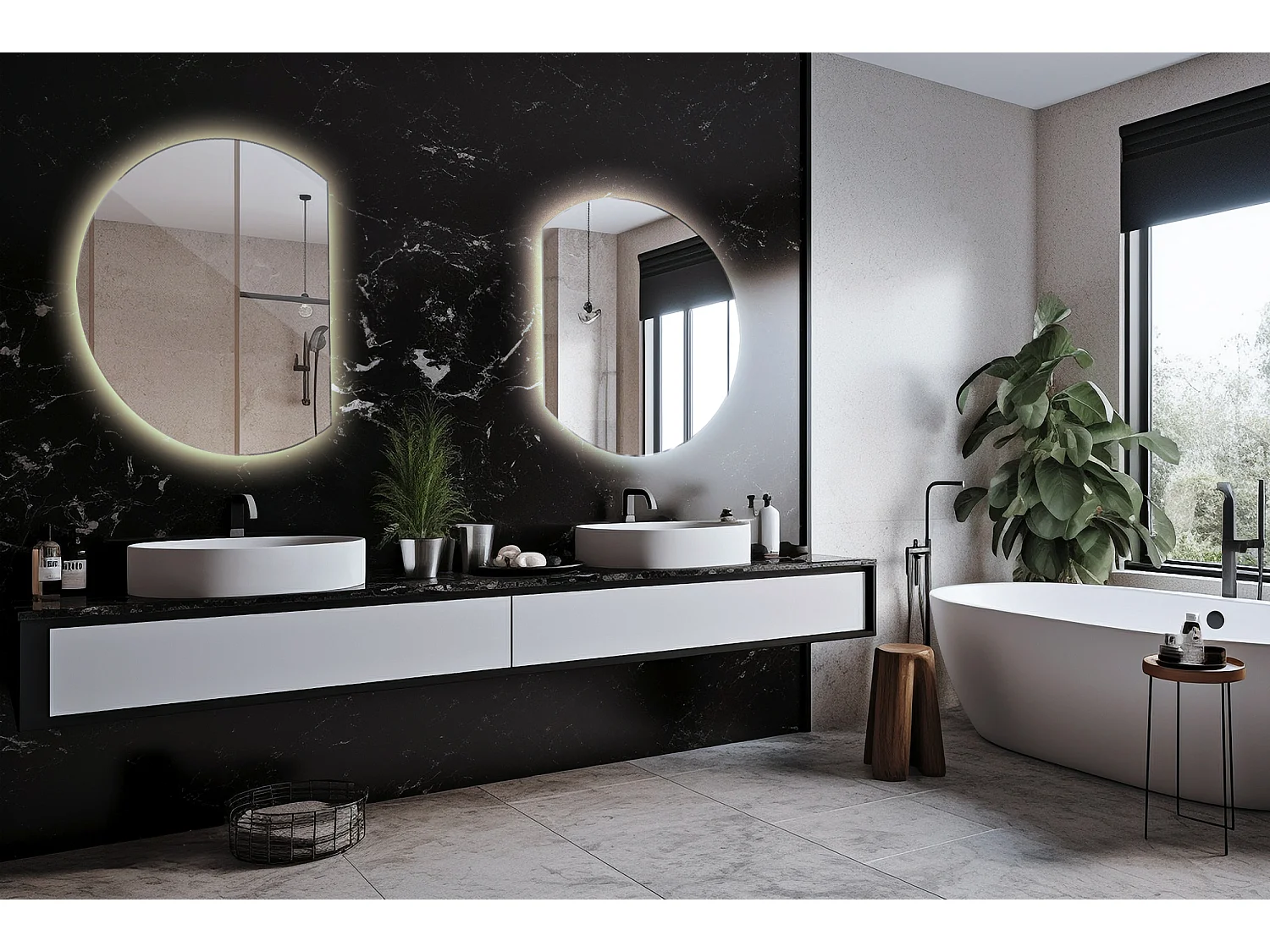 Specchio rotondo molato, specchio moderno con retroilluminazione a LED - 100 cm - Luce neutra