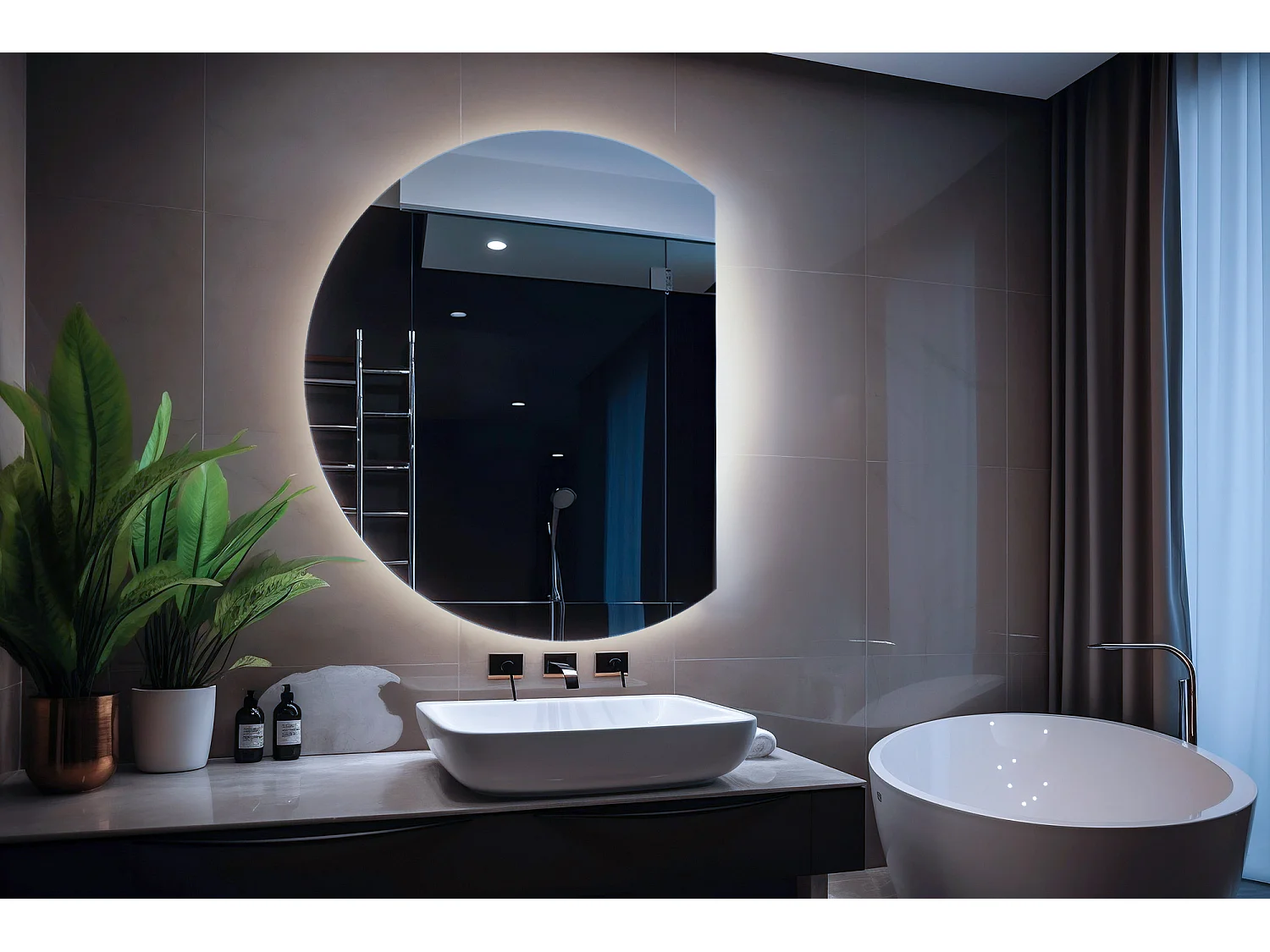 Ronde afgeschuinde spiegel, moderne spiegel met LED-achtergrondverlichting - 100 cm - Koud licht