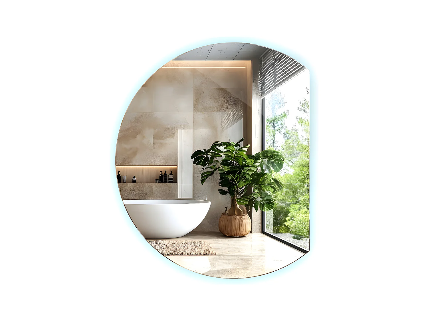 Miroir rond biseauté, miroir moderne avec rétroéclairage LED - 100 cm - Lumière froide