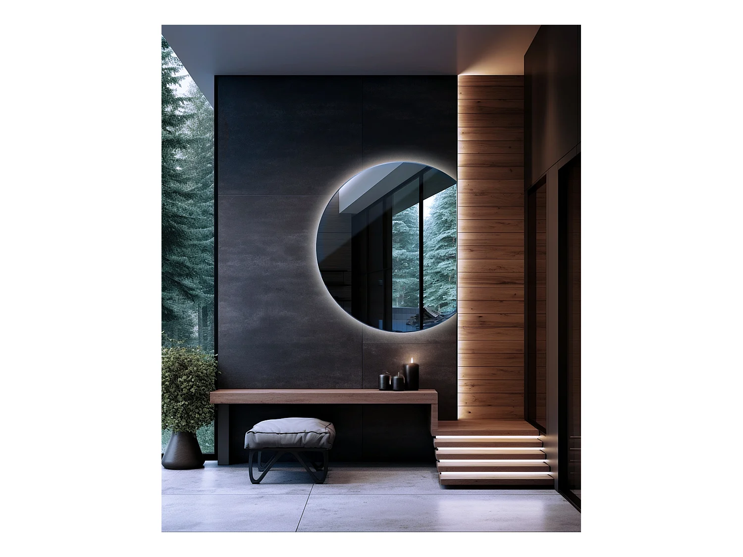 Runder, abgeschrägter Spiegel, moderner Spiegel mit LED-Hintergrundbeleuchtung – 100 cm – Kaltes Licht