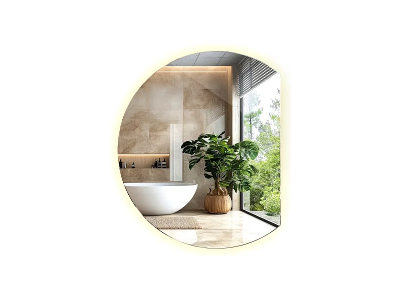 Runder, abgeschrägter LED-Spiegel, hängender Badezimmerspiegel, beleuchtet – 90 cm – warmes Licht