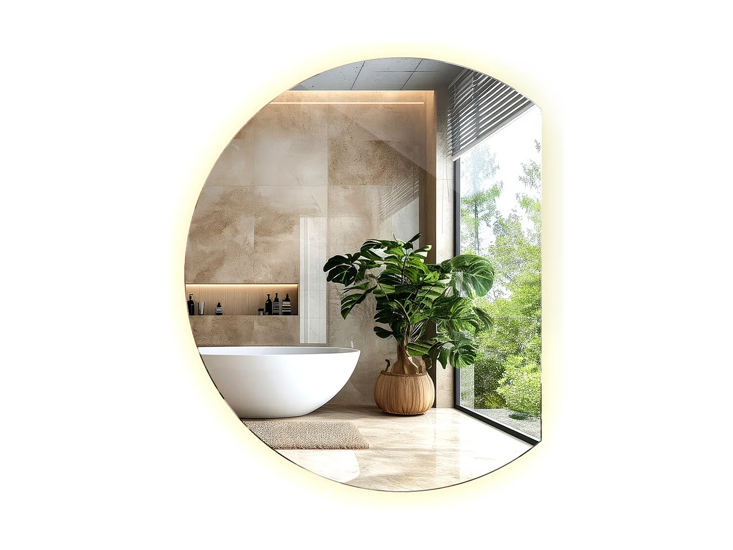 Ronde afgeschuinde LED-spiegel, hangende badkamerspiegel, verlicht - 90 cm - warm licht