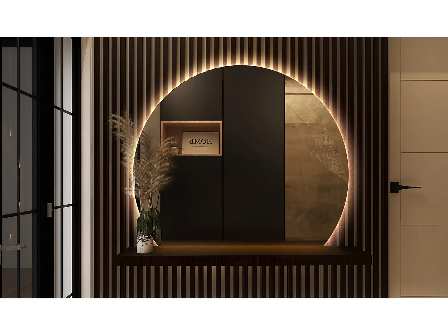 Runder, abgeschrägter LED-Spiegel, hängender Badezimmerspiegel, beleuchtet – 90 cm – warmes Licht