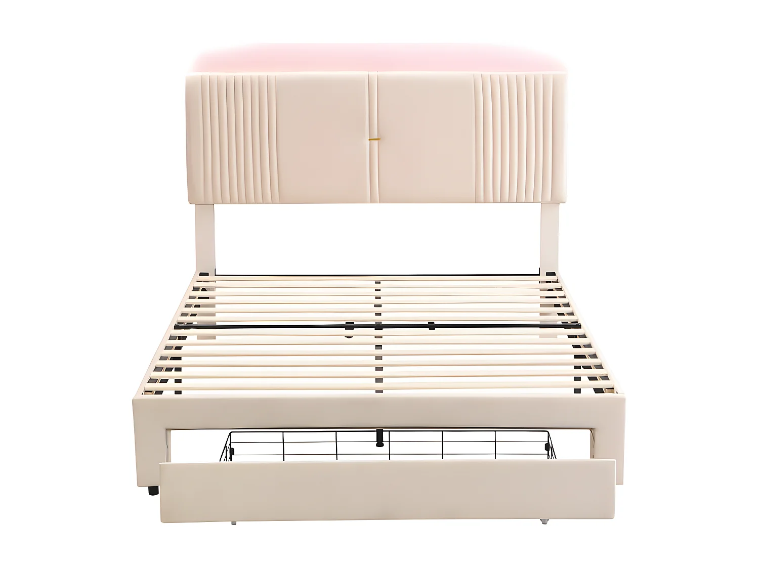 Tweepersoonsbed bekleed met fluweel 140x200cm - met LED en USB-oplaadpoort - met grote lade - Beige